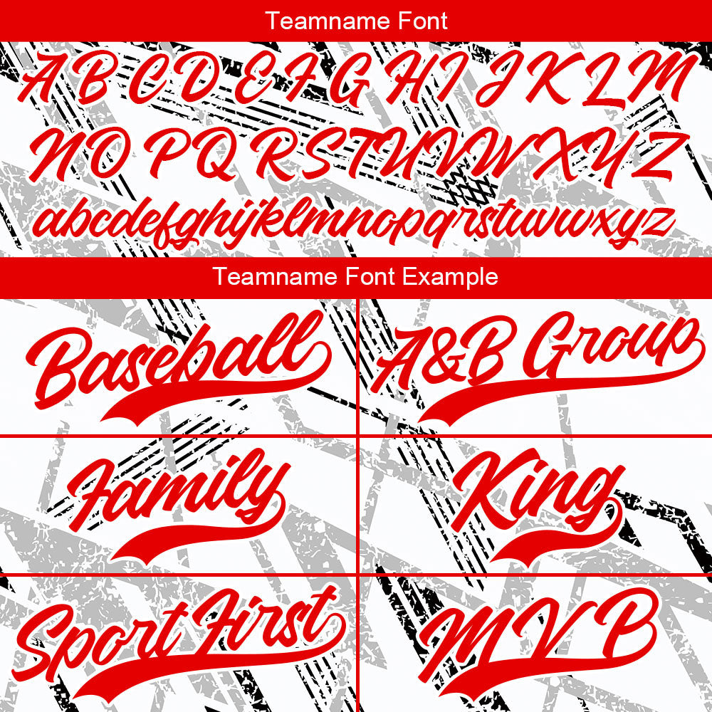 Camiseta de béisbol con dise?o personalizado estampado completo en blanco negro y rojo