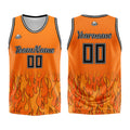 Uniforme de baloncesto personalizado con diseño de llama naranja-impreso con tu logotipo-nombre y número