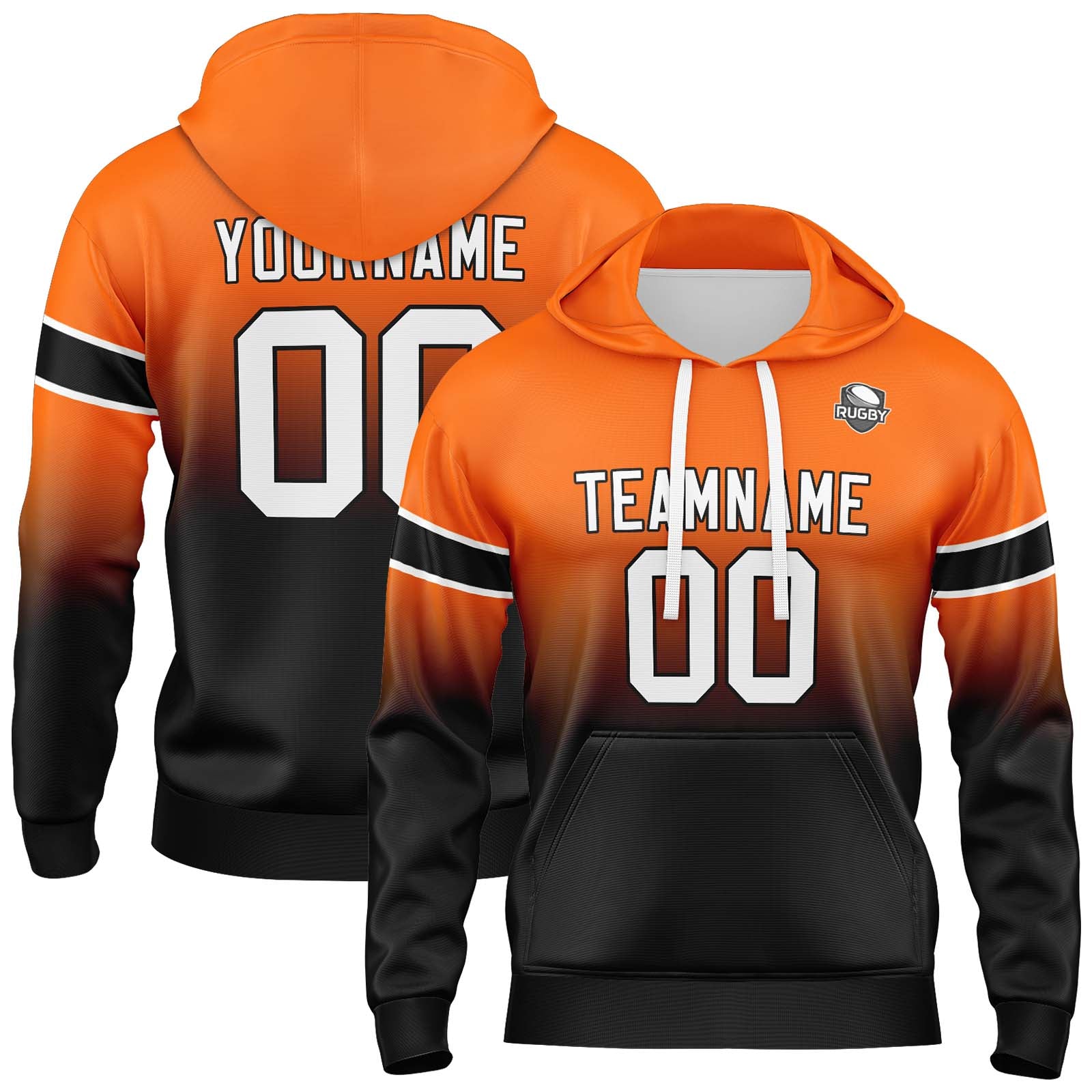 Sudadera con capucha personalizada con degradado para hombre-mujer-niña o niño Estampa tu logotipo-nombre o número Color naranja y negro