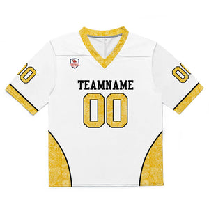 Camiseta de fútbol personalizada con nombre y número del equipo bordados-color blanco y amarillo