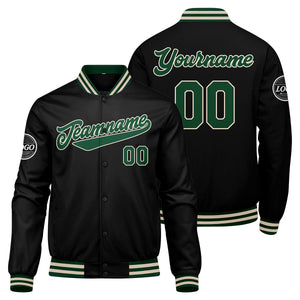 Chaqueta universitaria personalizada estilo Letterman para hombres-mujeres y jóvenes-color verde oscuro-negro y crema