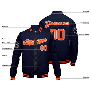 Chaqueta universitaria personalizada estilo Letterman para hombres-mujeres y jóvenes-color azul marino y naranja