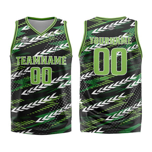 Uniforme de baloncesto personalizado en negro y verde con tu logotipo-nombre y número impresos