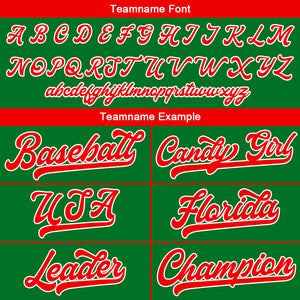 Camiseta de béisbol personalizada con diseño bordado & estilo hip hop & color verde Kelly y rojo