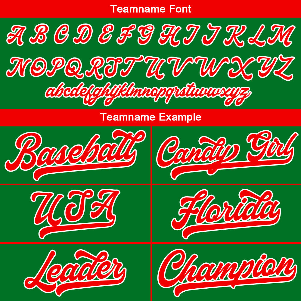 Camiseta de béisbol personalizada con diseño bordado & estilo hip hop & color verde Kelly y rojo