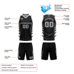 Traje de baloncesto reversible personalizado en negro-blanco y gris para adultos y niños