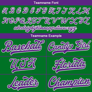 Camiseta de béisbol personalizada con diseño bordado & estilo hip hop & color verde Kelly y morado