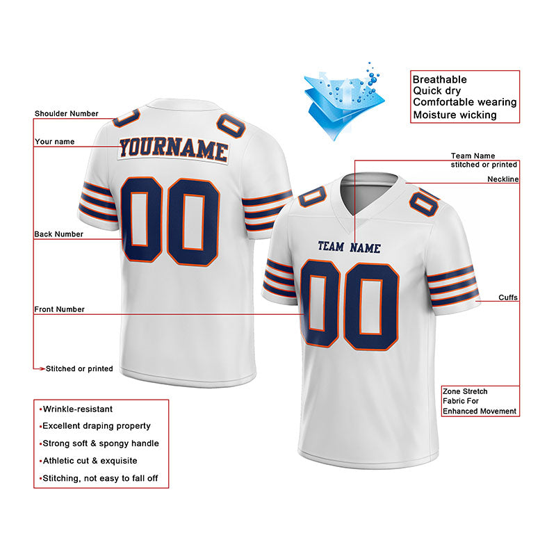 customized  authentic football jersey white navy-orange mesh