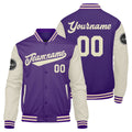 Chaqueta universitaria personalizada estilo Letterman para hombres-mujeres y jóvenes-color morado y crema