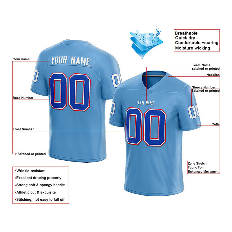 customized  authentic football jersey light blue-royal-white