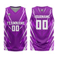 Uniforme de baloncesto personalizado con triángulo morado y estampado de tu logotipo-nombre y número
