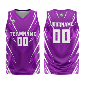 Uniforme de baloncesto personalizado con triángulo morado y estampado de tu logotipo-nombre y número