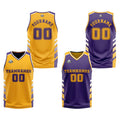 Traje de baloncesto reversible personalizado naranja-morado y blanco para adultos y niños