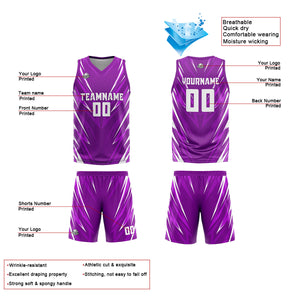 Uniforme de baloncesto personalizado con triángulo morado y estampado de tu logotipo-nombre y número