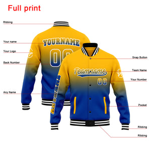 Chaqueta universitaria personalizada estilo Letterman para hombres-mujeres y jóvenes-color amarillo y azul