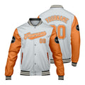 Chaquetas universitarias personalizadas de color gris claro y naranja para hombres & mujeres y jóvenes & Chaquetas Letterman personalizadas