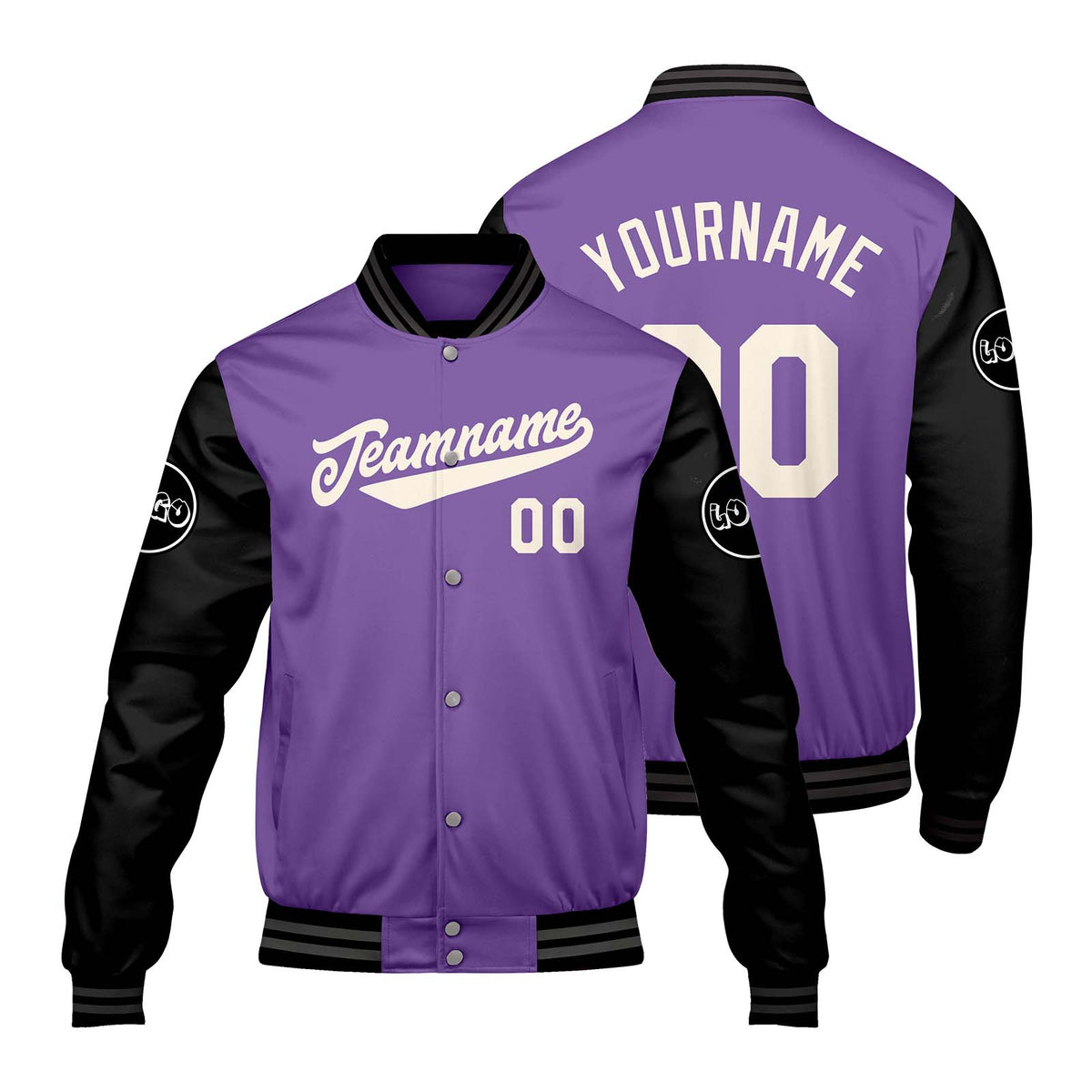 Chaquetas universitarias personalizadas en color morado y negro para hombres & mujeres y jóvenes & Chaquetas estilo Letterman personalizadas