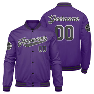 Chaqueta universitaria personalizada estilo Letterman para hombres-mujeres y jóvenes-color morado y gris