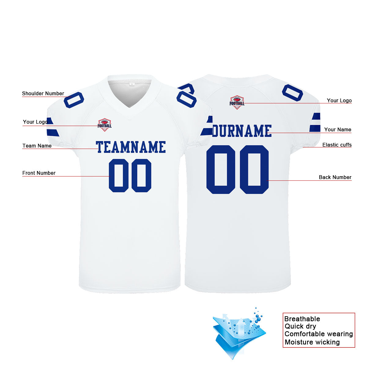 Camiseta de fútbol personalizada con nombre y número del equipo impresos