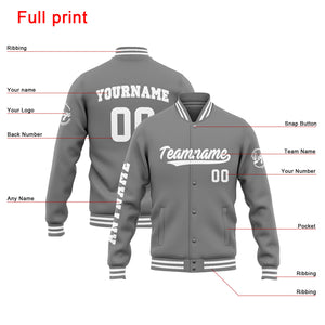 Chaqueta universitaria personalizada estilo Letterman para hombres-mujeres y jóvenes-color gris y blanco