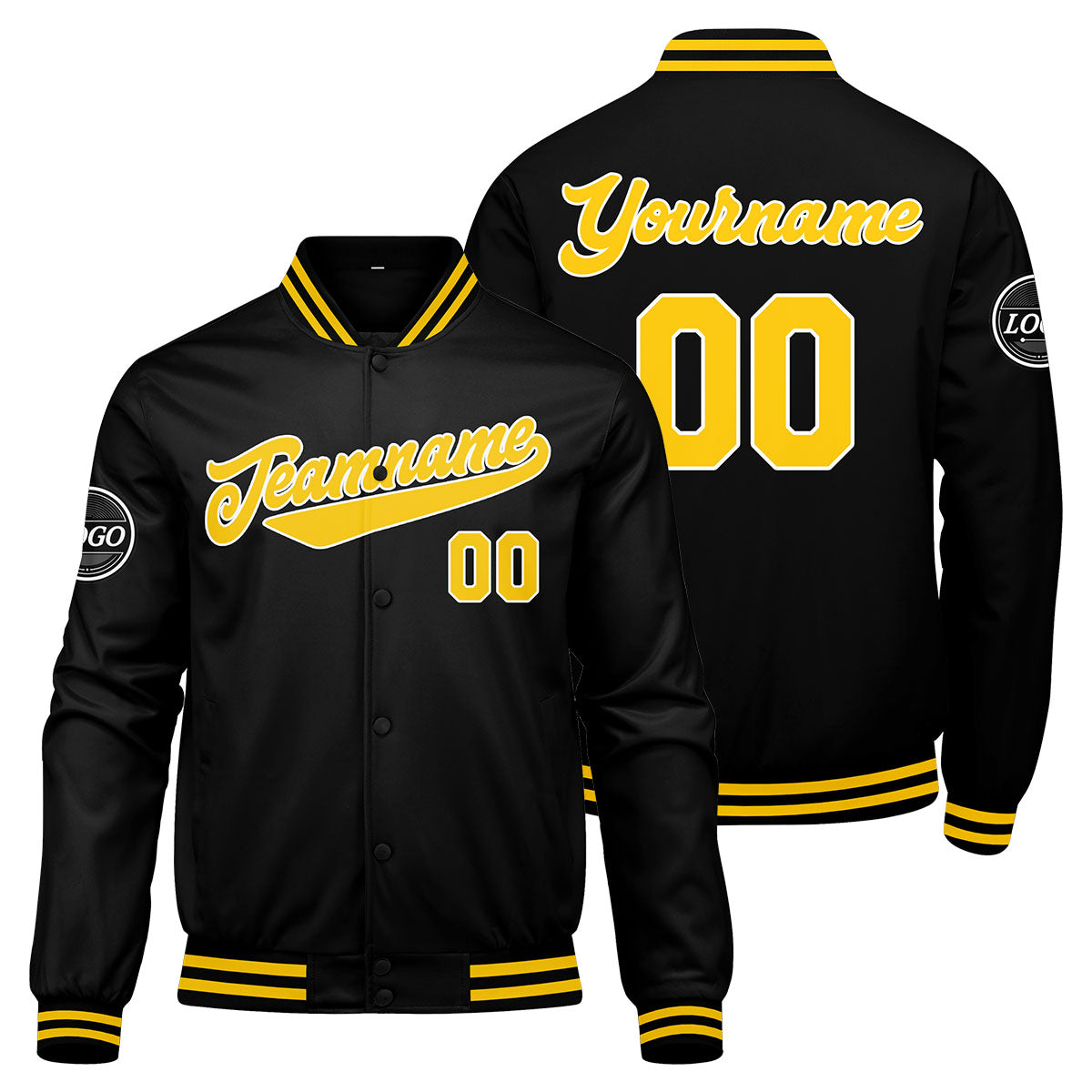 Chaqueta universitaria personalizada estilo Letterman para hombres-mujeres y jóvenes-color negro y amarillo