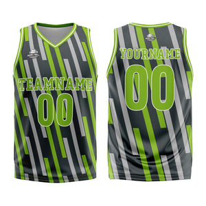 Camiseta de baloncesto personalizada con barra vertical verde gris-uniforme impreso con su logotipo-nombre y número