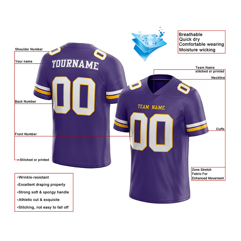 customized authentic football jersey purple white-gold mesh