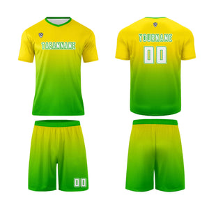 Conjunto personalizado de camiseta de uniforme amarillo y verde para niños y adultos