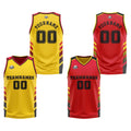 Traje de baloncesto reversible personalizado amarillo-rojo y negro para adultos y niños