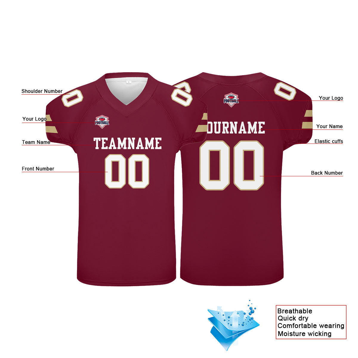 Camiseta de fútbol personalizada con nombre y número del equipo impresos