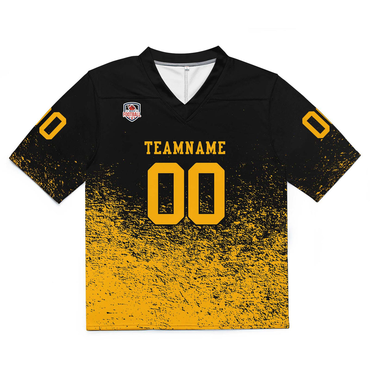Camiseta de fútbol personalizada con nombre y número del equipo impresos y bordados-color negro y amarillo