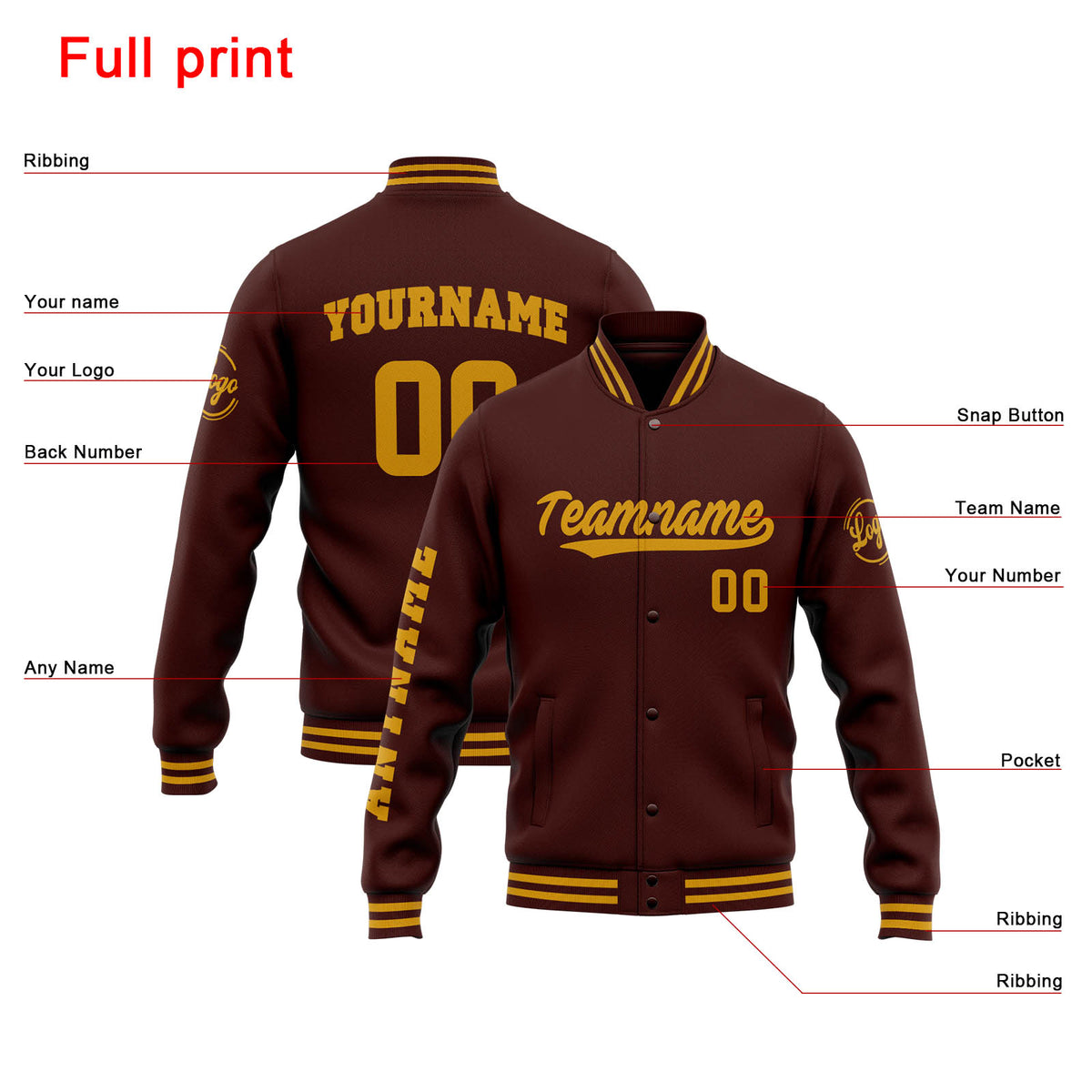 Chaqueta universitaria personalizada estilo Letterman para hombres-mujeres y jóvenes-color burdeos y dorado