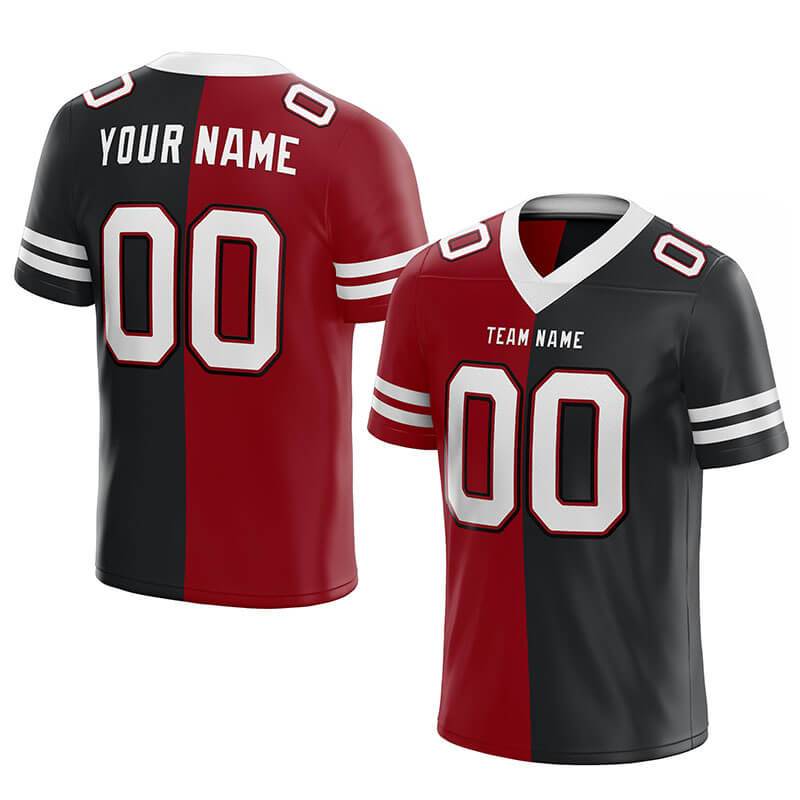 custom authentic split fashion football jersey black-white-red mesh
