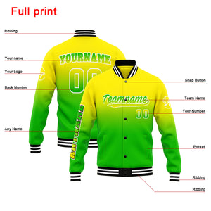 Chaqueta universitaria personalizada estilo Letterman para hombres-mujeres y jóvenes-color amarillo y verde