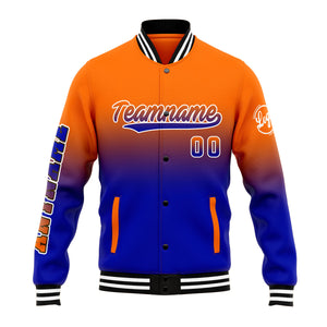 Chaqueta universitaria personalizada estilo Letterman para hombres-mujeres y jóvenes-color naranja y azul marino