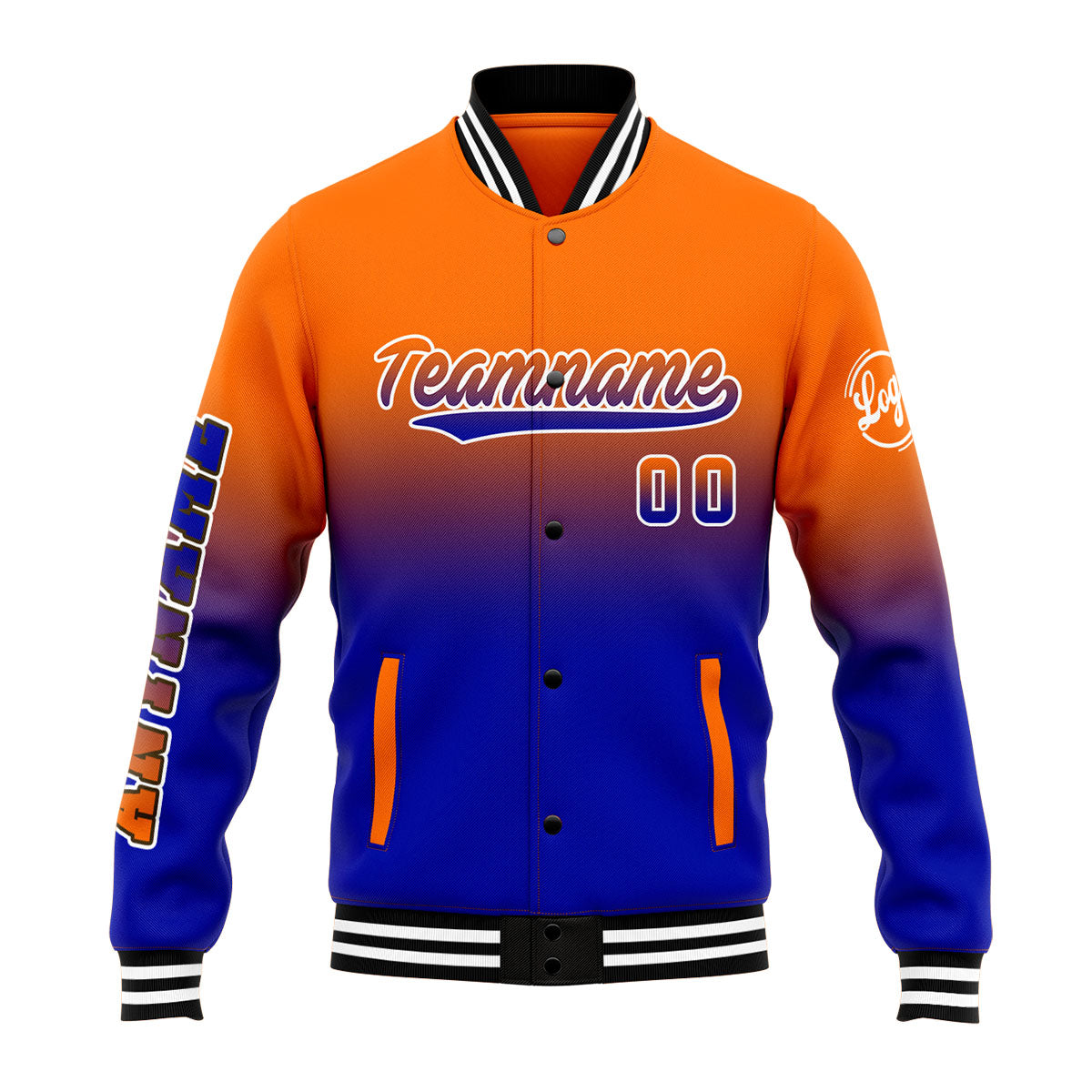 Chaqueta universitaria personalizada estilo Letterman para hombres-mujeres y jóvenes-color naranja y azul marino