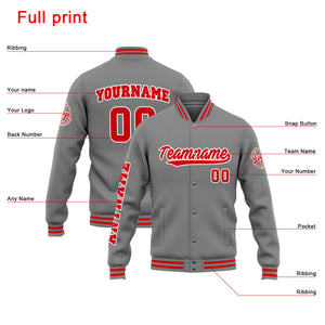 Chaqueta universitaria personalizada estilo Letterman para hombres-mujeres y jóvenes-color gris y rojo