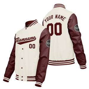 Chaquetas universitarias personalizadas en color crema & blanco y rojo para hombres & mujeres y jóvenes & Chaquetas tipo Letterman personalizadas