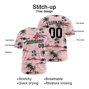 Camiseta de béisbol rosa con dise?o personalizado estampado completo