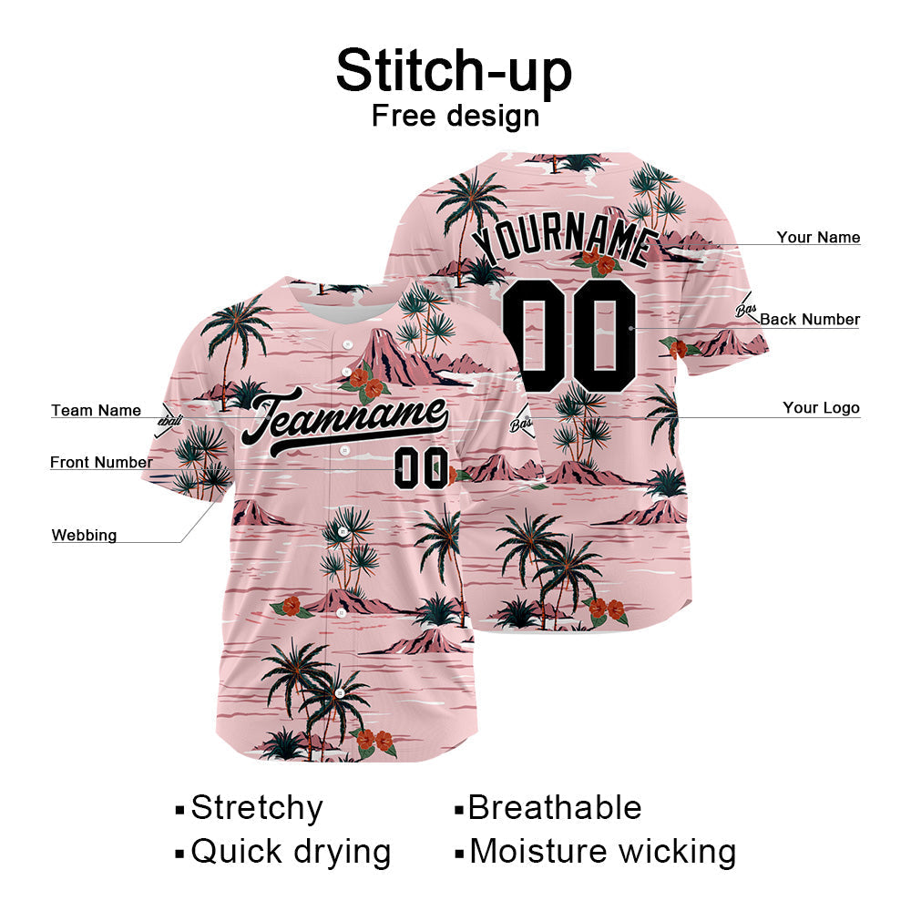 Camiseta de béisbol rosa con dise?o personalizado estampado completo