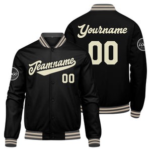 Chaqueta universitaria personalizada estilo Letterman para hombres-mujeres y jóvenes en color gris-negro y crema