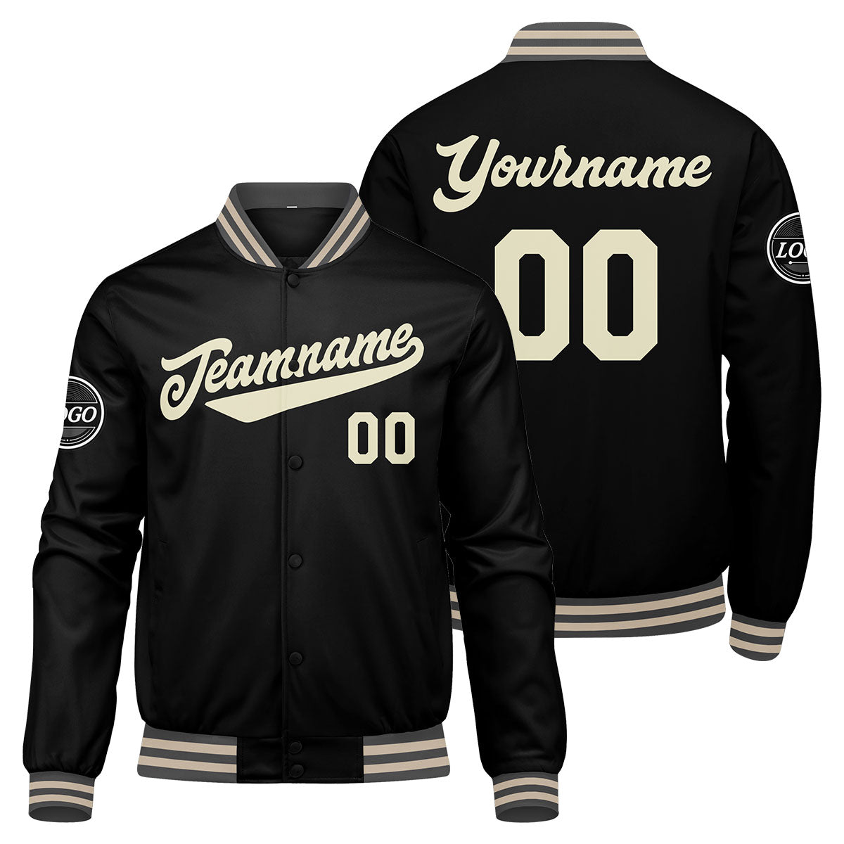 Chaqueta universitaria personalizada estilo Letterman para hombres-mujeres y jóvenes en color gris-negro y crema