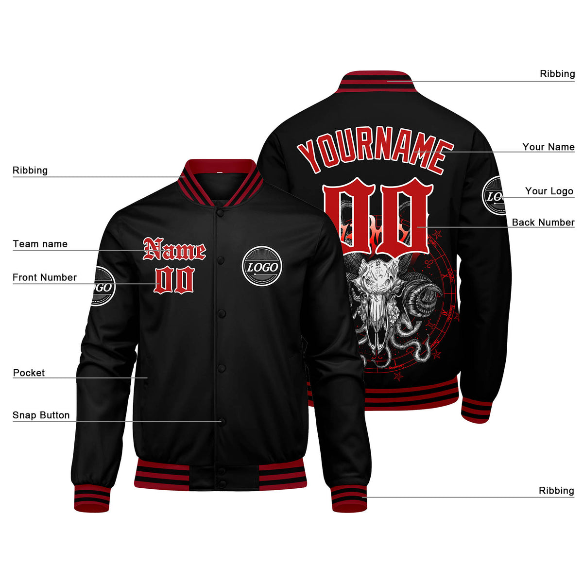 Chaqueta universitaria personalizada estilo Letterman para hombres-mujeres y jóvenes-color rojo