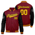 Chaqueta universitaria personalizada estilo Letterman para hombres-mujeres y jóvenes-color carmesí-negro y amarillo