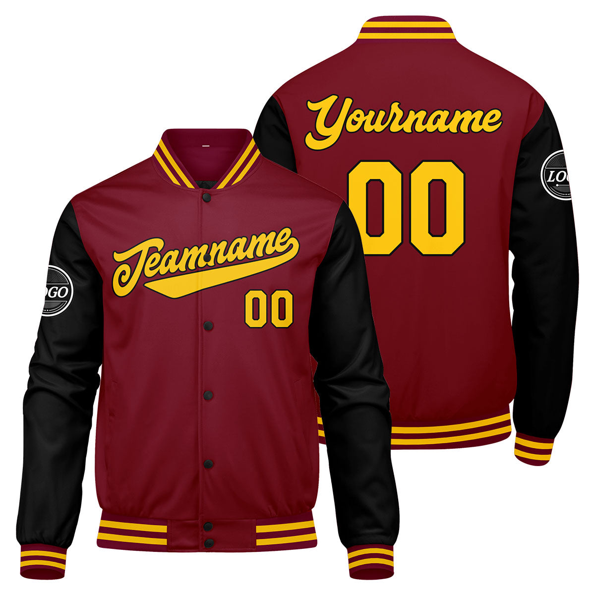 Chaqueta universitaria personalizada estilo Letterman para hombres-mujeres y jóvenes-color carmesí-negro y amarillo