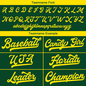 Camiseta de béisbol personalizada con diseño bordado & estilo hip hop & color verde oscuro y amarillo