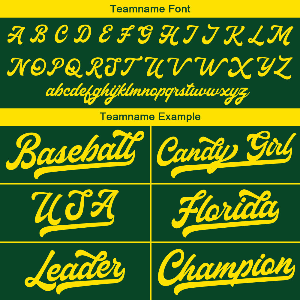 Camiseta de béisbol personalizada con diseño bordado & estilo hip hop & color verde oscuro y amarillo