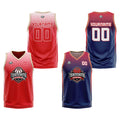 Traje de baloncesto reversible personalizado rojo-azul y dorado para adultos y niños
