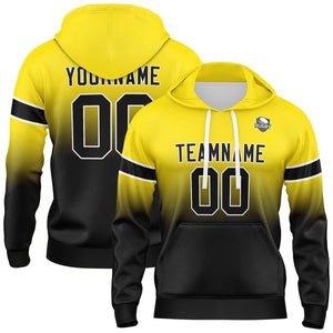 Sudadera con capucha personalizada con degradado para hombre-mujer-niña o niño Estampa tu logotipo-nombre y número en amarillo y negro