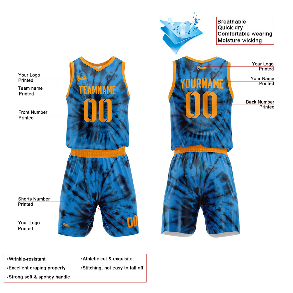 Uniforme de baloncesto azul personalizado con tu logotipo-nombre y número impresos
